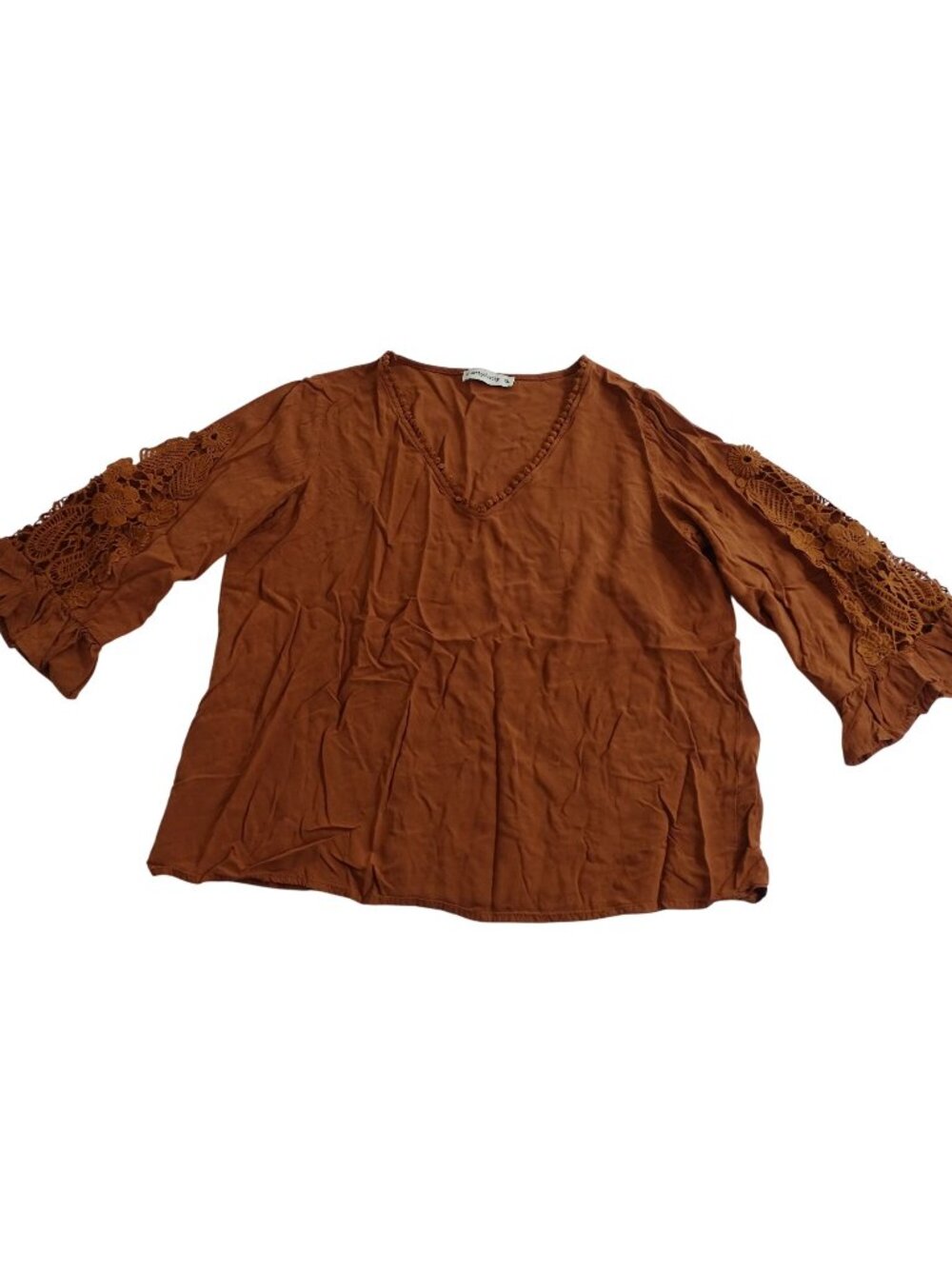 Rusttydustty V-Neck Blouse Top Ruffle 3/4 Sleeve Women Size XL Casual Work Fall